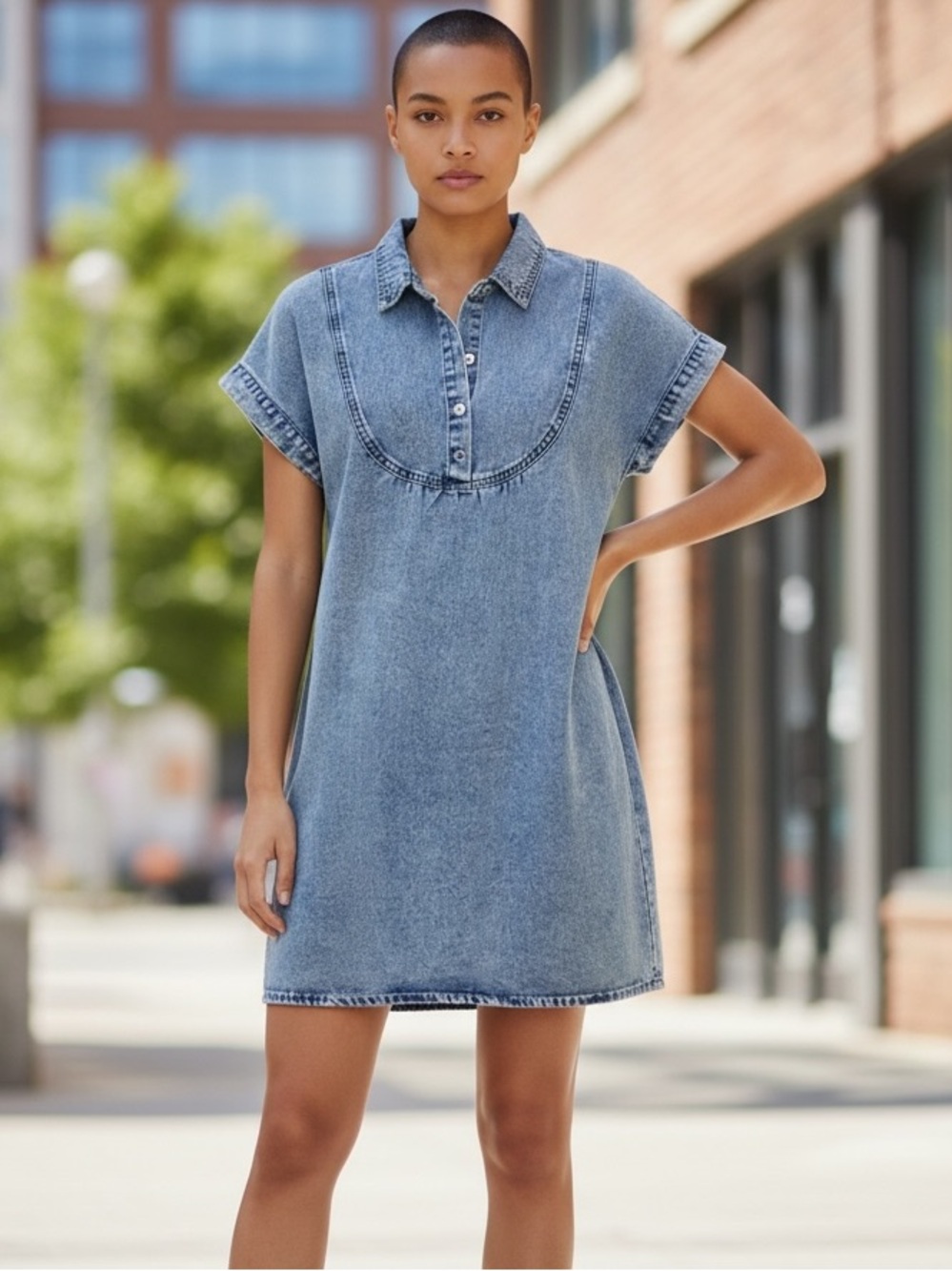Luvamia Sz S Acid Washed Blue Denim Tunic Shirt Dress | GUC